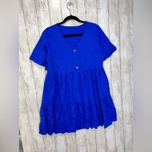 Amazon Short Sleeve Button V Neck Dress Blue Pockets Missing Button Size Large